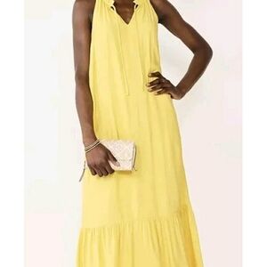 Nine West, Sz M  yellow Boho Tiered bottom Grecian style flowy Maxi dress.